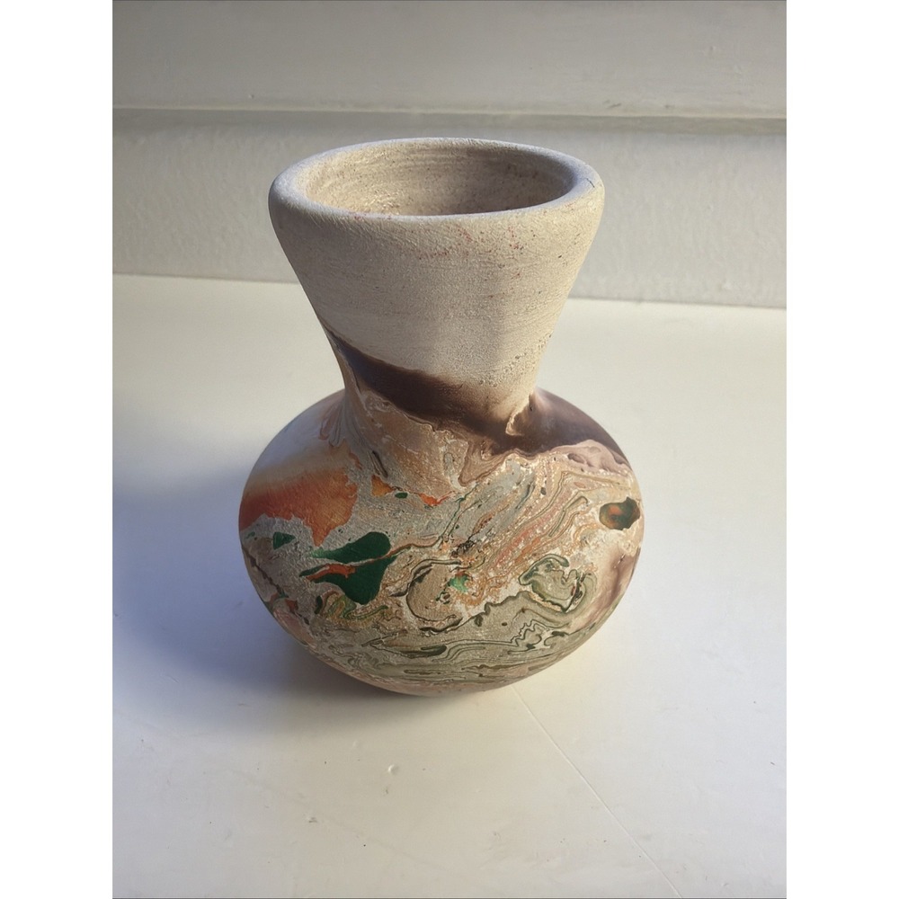Vintage Nemadji Pottery Clay Mini 3.5" Vase Marbled Rust Matt Finish